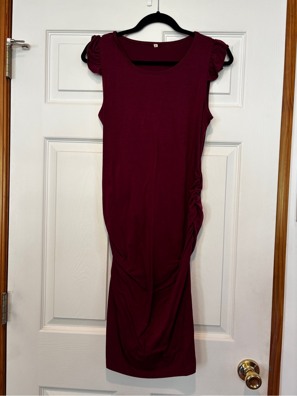 Ruched Side Midi Dress in Burgundy